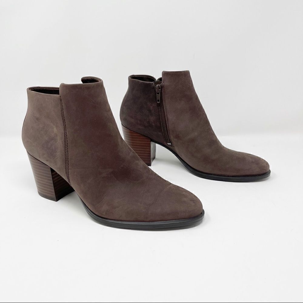 Ecco Brown Leather Ankle Block Heel Booties 41